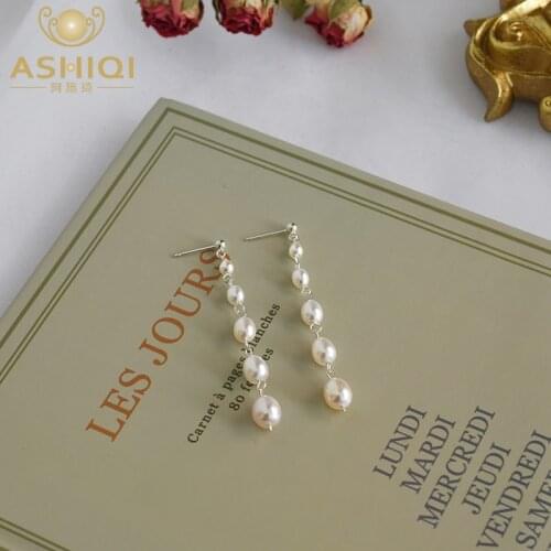 ASHIQI White Freshwater Pearl Long Tassel Earrings for Women with 925 Sterling Silver Handmade Fashion Jewelry 2020 Gift