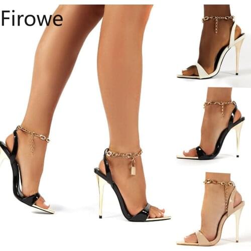 Firowe Women Summer Stiletto Ankle-Strap Open Toe Banquet Heels Sandals Large Size sandalias de tacon size 42 Black white