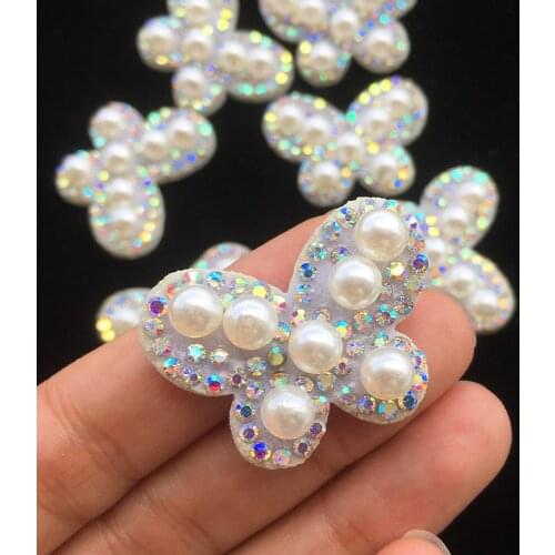 10Pcs 25*33mm Cartoon Pearl Glitter Butterfly Applique for DIY Clothes Hat Shoes Decor Patches Headwear Hair Clips Accessories
