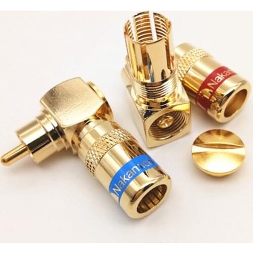 2Pcs Nakamichi welding-Free copper RCA Male plug Right Angle L Type 90 Degree Connector adapter for AV Audio Vidio Wire plug