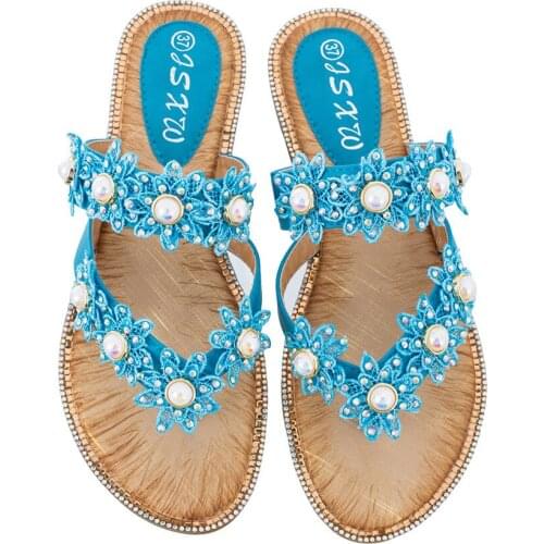 2020 summer light breathable comfortable leisure rhinestone flower women sandals beach shoes women SLIPPERS large size 41 42 43
