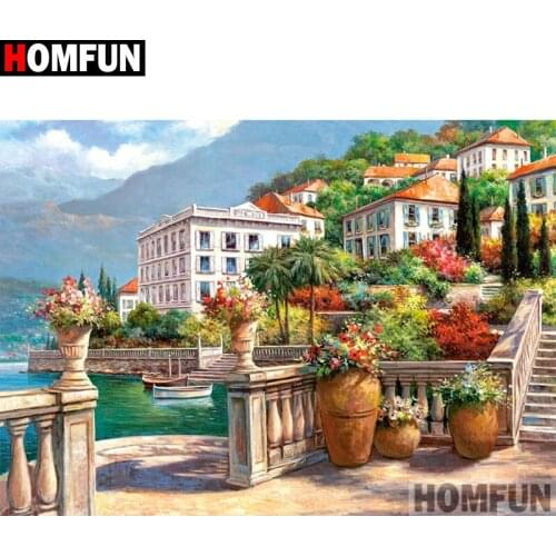 HOMFUN Diamond Painting "Sea house landscape"Cross Stitch Custom Photo Diamond Embroidery Square Round Drill Home Decor A30250