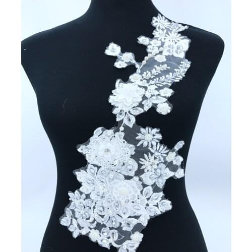 Handmade white Hot drilling Rhinestone beaded lace embroidery patch applique wedding dress bordados DIY Performance clothing