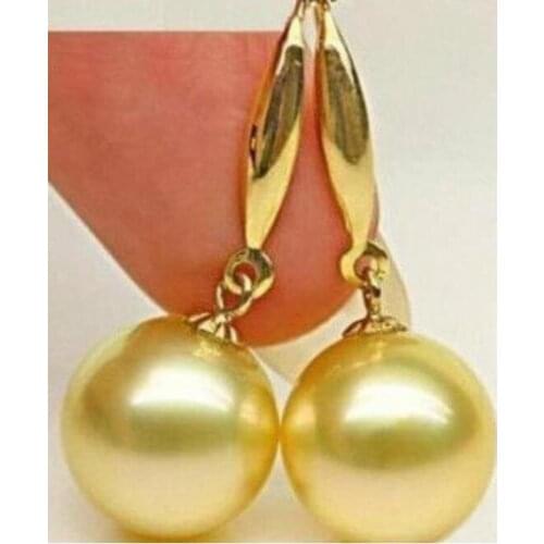 Free shipping >>>>noble jewelry stunninga pair of 10-11mm natural round black green pearl earring 14k