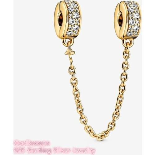 2021 Autumn Signature Original 925 Sterling Silver Crystal Pave Safety Chain Clip Charm beads Fits Pandora bracelets Jewelry Diy