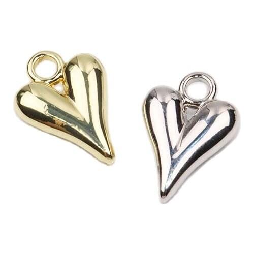 Eruifa 10pcs 15mm Popular 3D Heart Zinc Alloy Jewelry DIY Charms Pendant Women Girl Necklace, Earring Bracelet 2 Colors