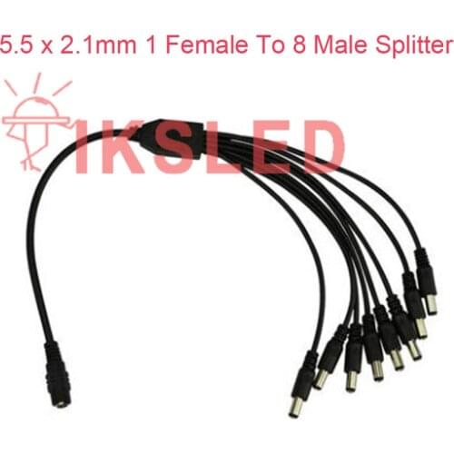 Hot Sale 5.5 x 2.1mm Female To Male Plug DC Power Splitter Adapter DC Power 1 DC Female To 2/3/4/5/8 Male plug Spl
