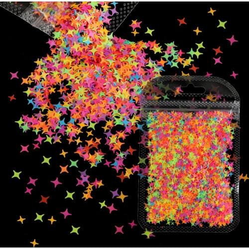 Fluorescent Four-pointed Star Shaped Sequins Nail Charms Glitter Sparkly Nail Art Flakes Paillette French Manicure Decorations