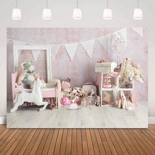 Newborn Children Cake Smash Backdrop Sweet Baby Birthday Portrait Background for Photography Animals Toys Photo Shoot Studio