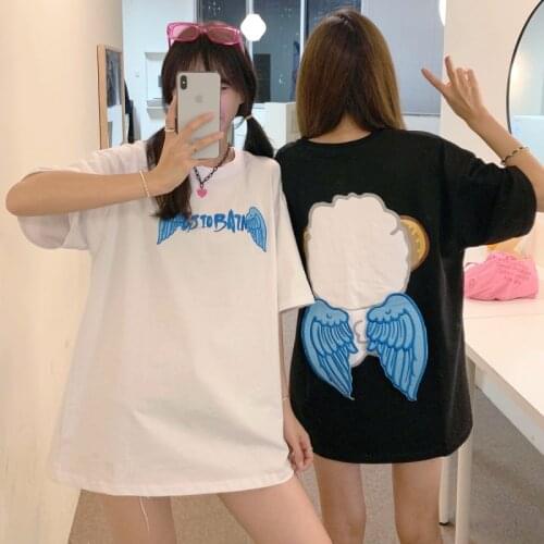 Harajuku Sakura Card Captor T shirt Wing Y2K Women Embroidery Magic Wand Chic Casual Loose Summer Girls Tops Tee New