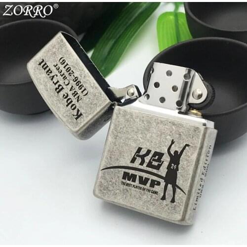 Zorro Kerosene Lighter Pure Copper Classic Basketball Figure Pattern Carving Smoking Tool Brass Oil lighter Collection Gift