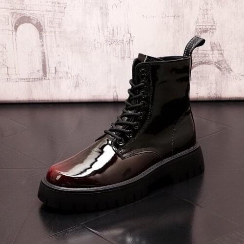 Classic Mens Short Ankle Boots Patent Leather Brush Color Lace Up Male Motorcycle Botas Street Trending Leisure Shoes ERRFC
