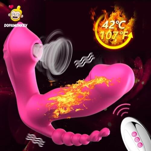 Sucking Clit Panties Vibrator with Wireless Remote Control for Women G-Spot Clitoris Sucker Heating Dildo Sex Toys for Couples