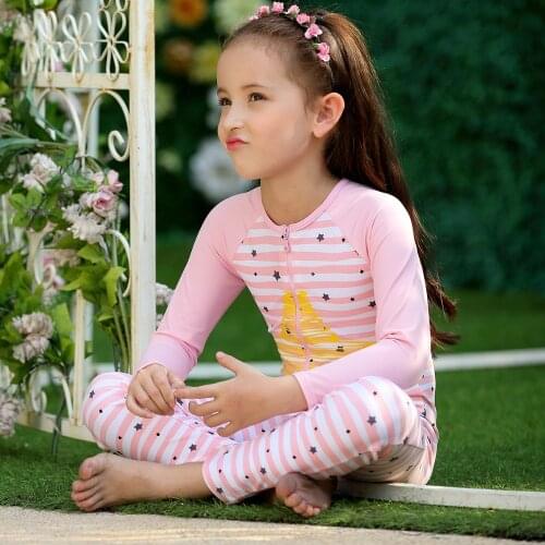 Vivo-biniya Girls Rashguard Set with UPF 50+ Sun Protection One-piece Jumpsuit Long Sleeve Swimwear Swim Suit Youth Kids Pink