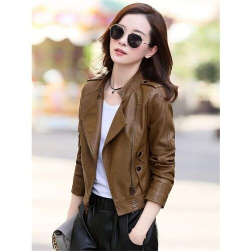 Leather Jacket Women Plus Size 4XL Short Soft Sheepskin Coat 2020 Spring Fall Korean Fashion Stand Collar Slim Biker Coats K855
