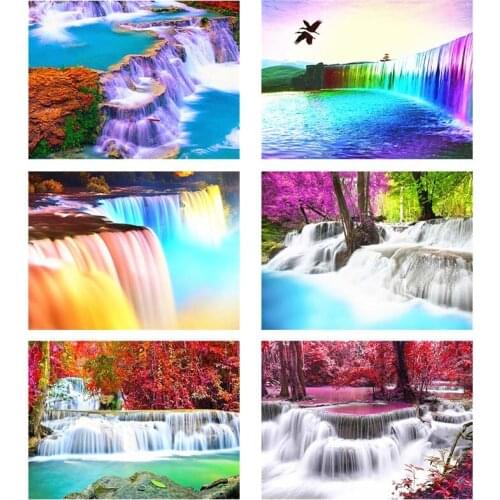 Colorful Waterfall 5D DIY Diamond Painting Cross Stitch Forest Scenery Mosaic Embroidery Full Drill Craft Living Room Decor