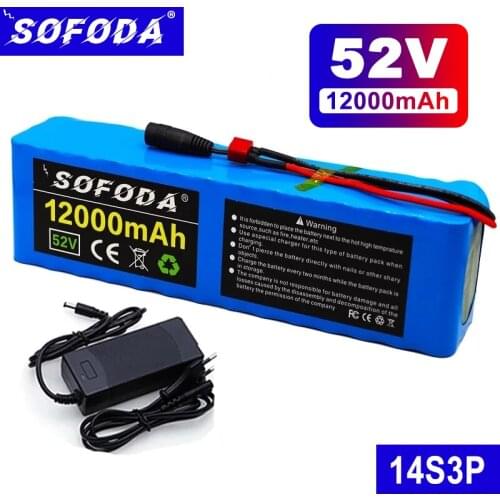 52V 14S3P Lithium Battery 12Ah 1000w Rechargeable Battery Pack for 58.88V Electric Bicycle Scooter Ebike Battery with BMS+Charge