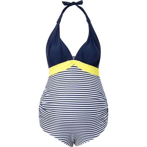 Plus Size Fashion Stripe Women Splicing Navy Blue Bikini Swimsuit Maternity Tankinis Bathing Suit Beachwear Maternity Swimwear