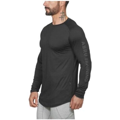 Mens fitness long sleeve T-shirt mens casual fashion tight T-shirt mens gym fitness T-shirt top jogger Size M-XXL
