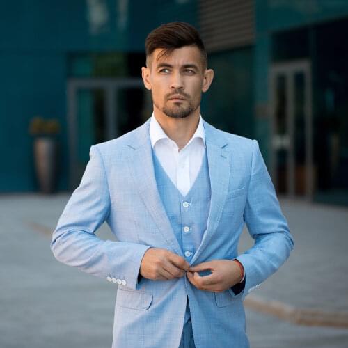 TIAN QIONG 100% Polyester Sky Blue Suit Men Slim Fit Leisure Business Wedding Dress Suits for Men Terno Masculino Tuxedo 3 Pcs