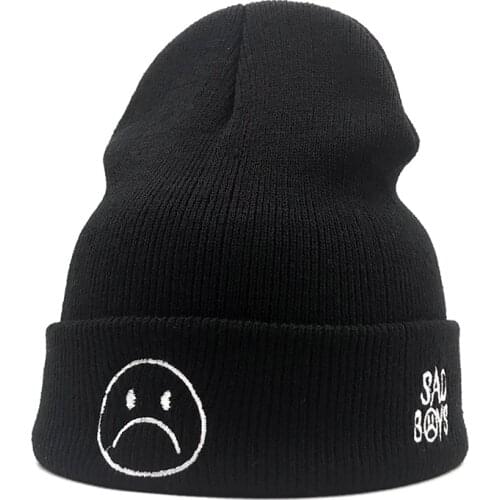 2019 autumn and winter new sad boy Crying face embroidery casual fashion knit hat man woman warm beanie hat Hip-hop Skullies cap