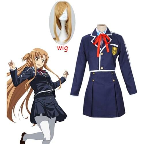 Sword Art Online SAO Yuuki Asuna School Uniform Coat Shirt Skirt Anime Costume Cosplay Costume Dress With Wig