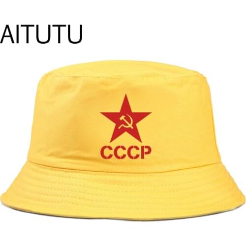 Panama Bucket Hat Men Women cccp Print Summer Bucket Cap black Yellow panama Hat Bob Hat Hip Hop Gorros Fishing Fisherman Hats
