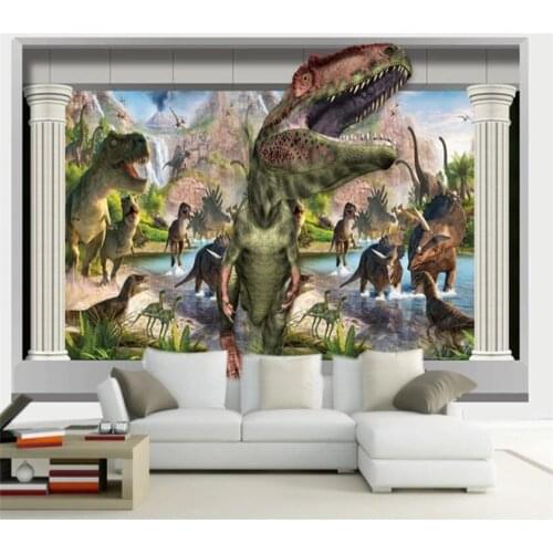 Milofi Custom 8D waterproof wall cloth wallpaper fresco dinosaur 3D wall plaster 3D wall fresco living room TV background wall