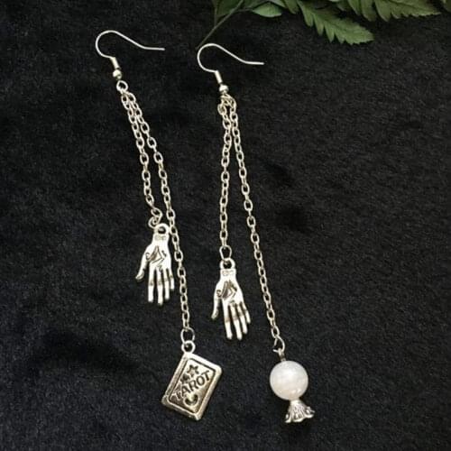 Tarot Card Earrings Tarot Witchy Jewelry Gothic Fortune Teller,Natural Moonstone Crystal Ball Earring with Palmistry Charms