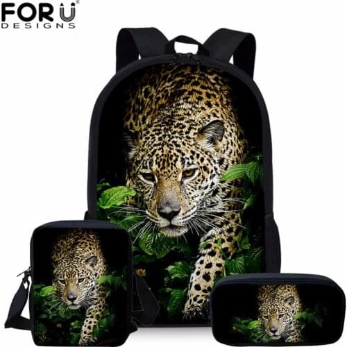 FORUDESIGNS Leopard Print Boys Girls Schoolbags Casual 3PCS Set Backpacks Children School Bags Children Custom Backpack Mochila