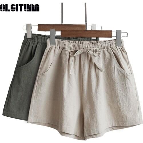 2020 New Summer Hot Female Large Size High Waist Fashion Mens Street Female Wide Leg Shorts Casual Wild Cotton And Linen Shorts