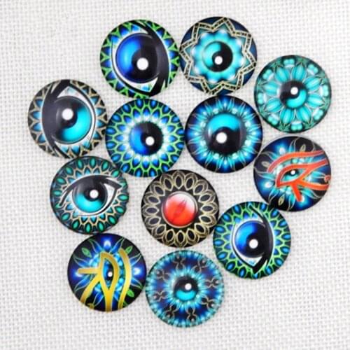 Round Eye Printed Glass Mosaic, Mixed Colors Cabochons for Jewelry Findings Cameo Pendant Making