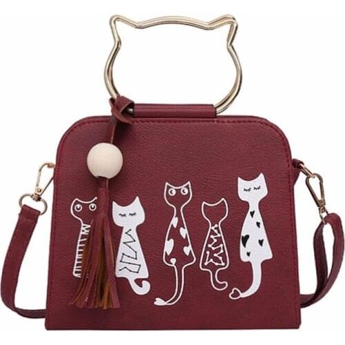 Crossbody Bags for Women 2019 New Cartoon Cute Cat Metal Handle Totes Korean Style Fashion Ladies Messenger Bag