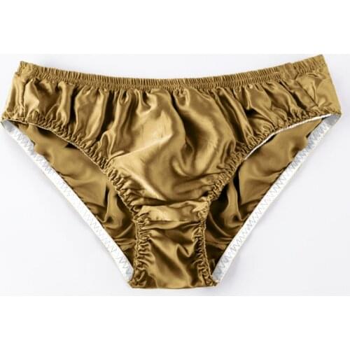 100% Silk T-Back Panties Sexy Low-Waist Thongs Mans Smooth Soft Breathable Underwear Trendy Pure Color Briefs