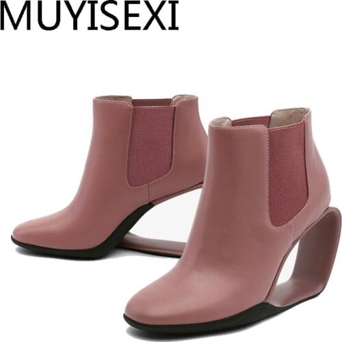 Autumn Women Shoes 6cm High Heel Pointed Toe Mixed Color Genuine Leather Shoes Slip On Woman Pumps HL191 MUYISEXI