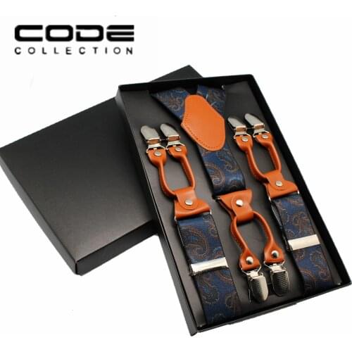 Vintage Men Suspender 6 Clips Gentlemen Braces Fashion Adult Suspender Large Size Leather Elastic Suspender Business Shirt Stay