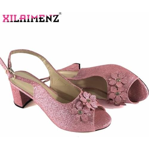 Office Ladies Concise Style Nigerian Women Popular Sandals for Royal Party Confortable Heels in Pink Color African Ladies Shoes
