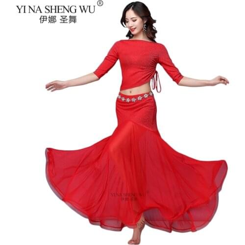 Women Dance Costume Shine Belly Dance Clothes Summer Short Sleeve Sexy Top Skirt Oriental Dance Belly Dance Practice Clothes New