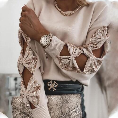 Dropship High Quality Womens Elegant Solid Color Sequin Sweater 2020 Autumn And Winter Hot Sale Sexy Off-Shoulder Pullover