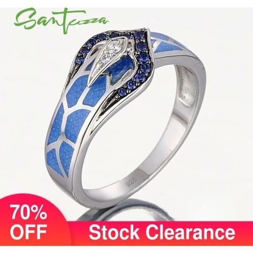 Silver Snake Ring for Women Blue Stone Blue HANDMADE Enamel Rings Pure 925 Sterling Silver Fashion Jewelry