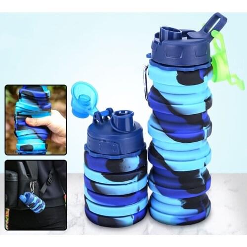 1PC Foldable Water Bottle Leakproof Fold Silicone Cute Water Bottles Kids Cup with Straw Outdoor Hiking Camping 500ml/17oz