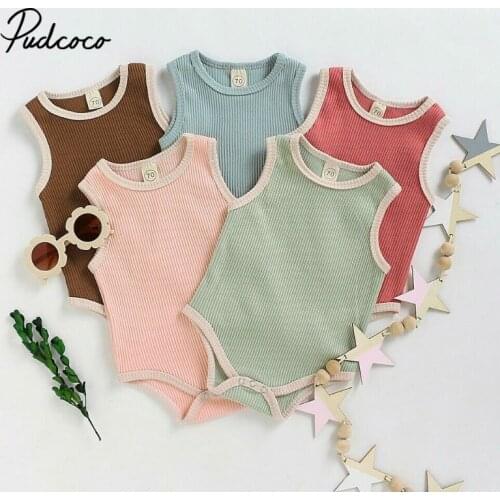 2020 Brand Newborn Kid Baby Girl Boys Solid Jumpsuit Crawling Suit Summer New Casual Sleeveless Solid Bodysuit Outfit Sunsuit