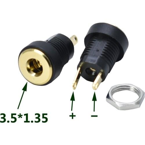 5Pcs DC022B Gold plated DC Power Supply Jack Socket Female Connector 5.5x2.1mm Plug Adapter Panel Mount 2 Terminal Types