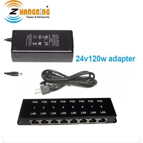 802.3af/at Passive PoE Injector 8 Port Patch Panel With 24 Voltage 120 Watts Power Supply