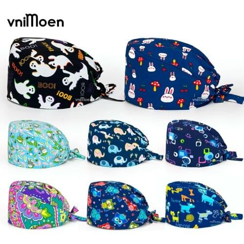 Wholesale Nursing Accessories Scrub Nurse Surgicals Cap Floral Cap Fashion Multicolor doctor Scrub Cap Adjustable Bandage Turban