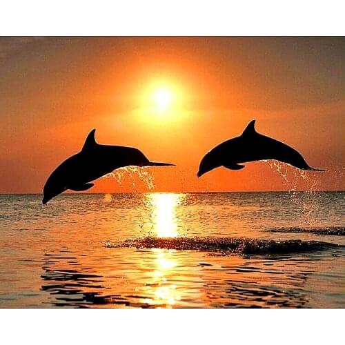 Full Square/Round Drill 5D DIY Diamond Painting "Sunset Dolphin" 3D Embroidery Cross Stitch 5D Rhinestone Home Decor Gift