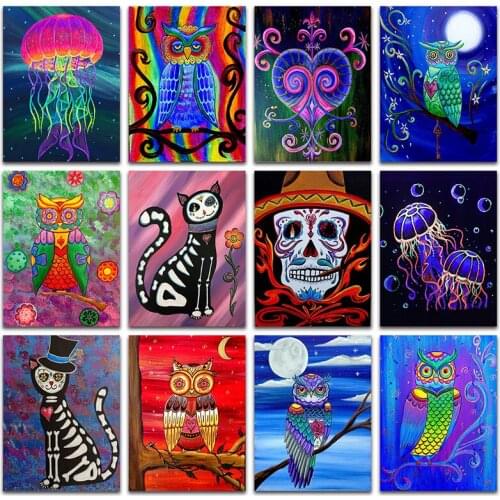 Full Round Diamond mosaic Animals cat Full Square Diamond embroidery Cross stitch colorful owl DIY 3D Diamond painting jellyfish