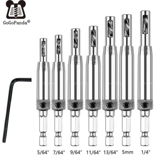 Free Shipping 7pcs Door Hinge Hole Opener Woodworking Puncher Hex Drill Bit Positioning Drill Kit