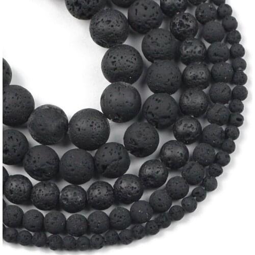Natural Stone Beads Black Lava Hematite Round Loose Beads For Jewelry Making Volcanic Rock Beads DIY Bracelet 15'' 4/6/8/10/12MM