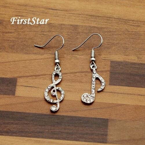 FirstStar Fashion Design Charm Clear Crystal Drop Fun Earrings Rhinestone Funny Music Note Earrings For Girls Women Ear Jewelry
